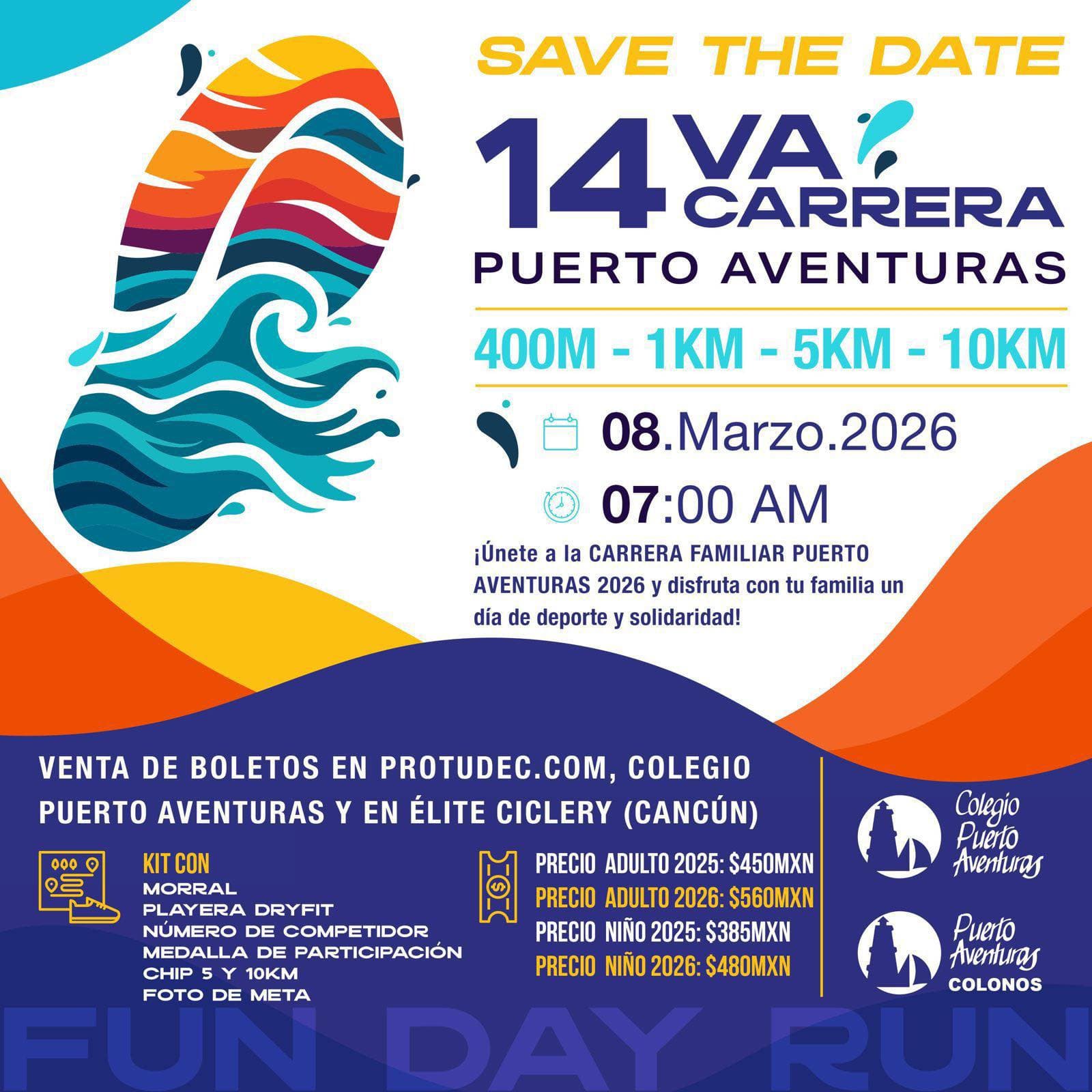 Flyer 14ª Carrera Puerto Aventuras Fun Day Run 2026