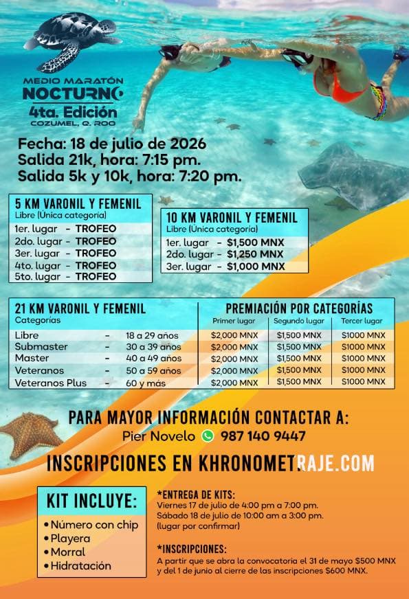 Flyer Medio Maratón Nocturno de Cozumel 2026