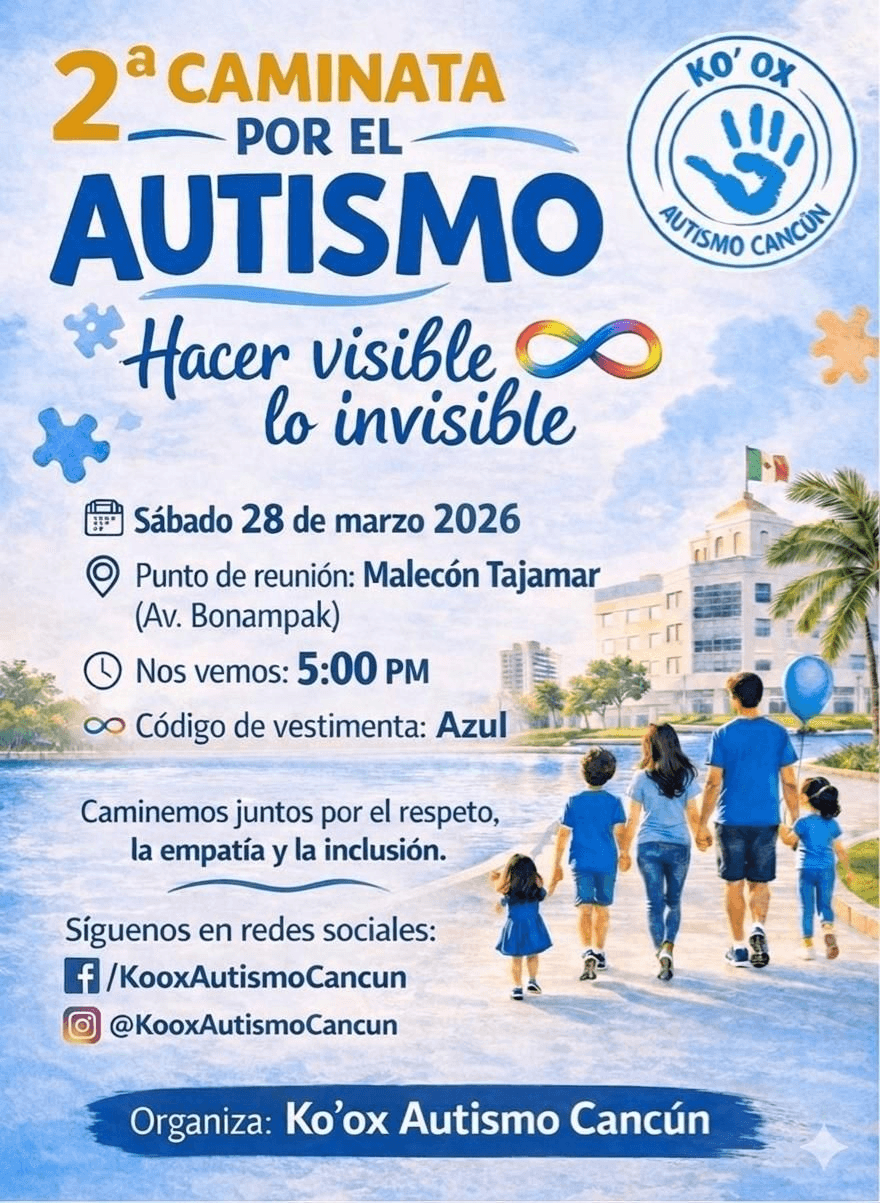 Flyer 2ª Caminata por el Autismo - Ko’ox Autismo Cancún
