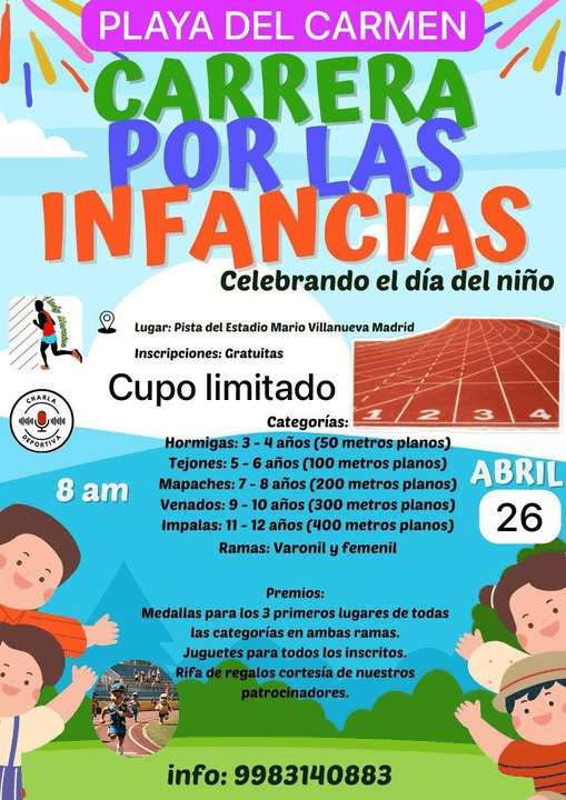 Flyer Carrera por las Infancias - Playa del Carmen