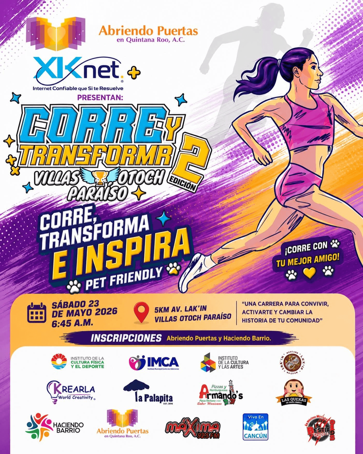 Flyer Corre y Transforma Villas Otoch Paraíso 2da Edición